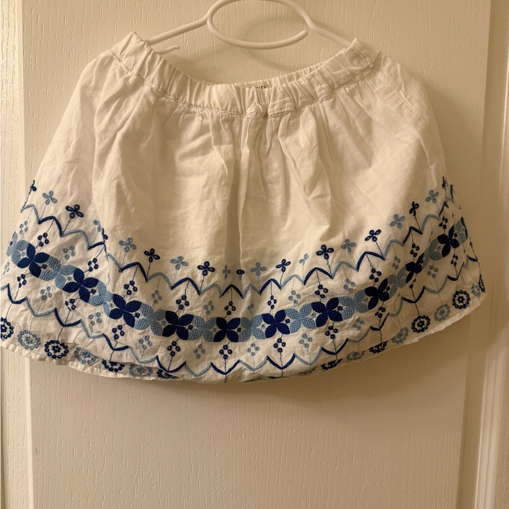 J. Crew White Skirt with Blue Floral Border Embroidery